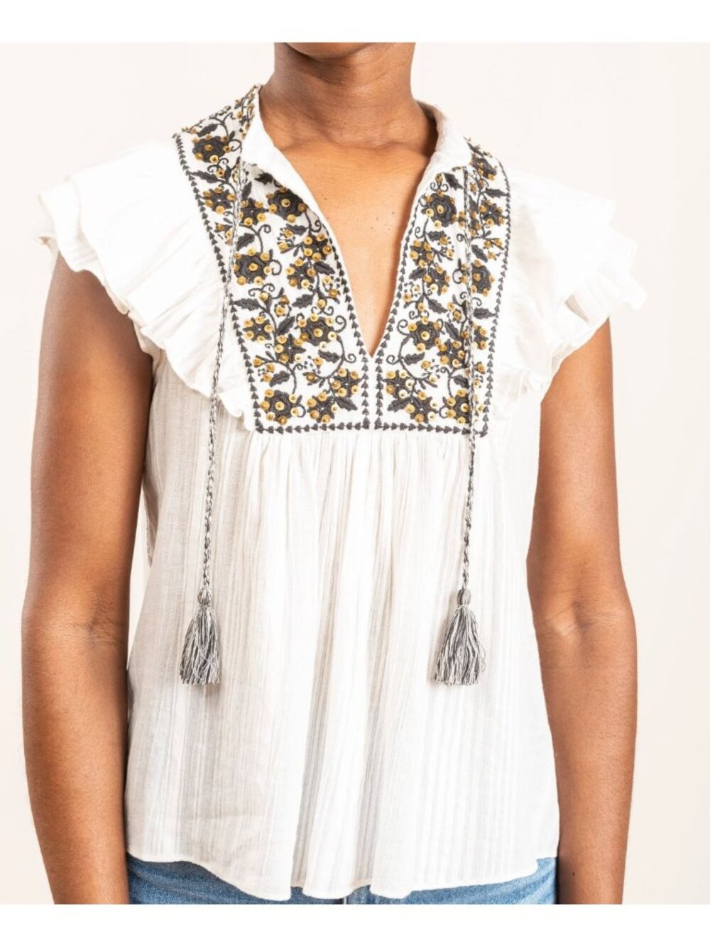Ulla Johnson Nuru Embroidered Blanc 100% Cotton Blouse Top White Size 10